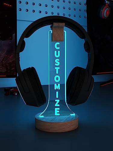 YuanDian personalisierte Licht bis Kopfhörer Stand für Schreibtisch, Gaming Headset Holzhalter RGB mit 16 Farbe leuchtet für Game Room Decor, Coole Gamer Geschenke für Männer Freund Customize