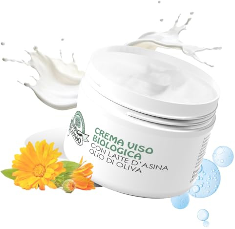 Crema Idratante Viso con Vitamina C, Acido Ialuronico e latte d'asina, Antirughe Uomo/Donna per Pelle Mista, Secca, Grassa, Sensibile. Illuminante Viso, Contorno Occhi Occhiaie. Made in Italy-50ml