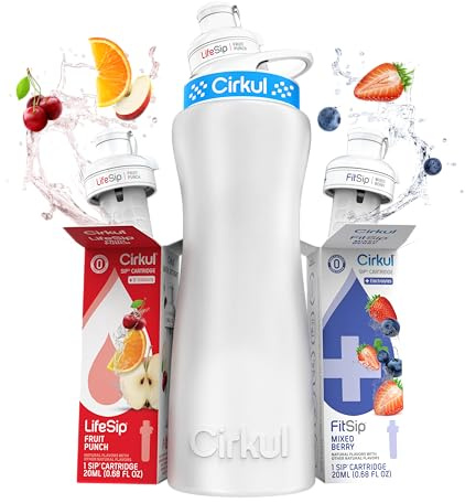 Cirkul 22oz White Metal Bottle with Two No Sugar, 0 Cal Flavored Water Sips