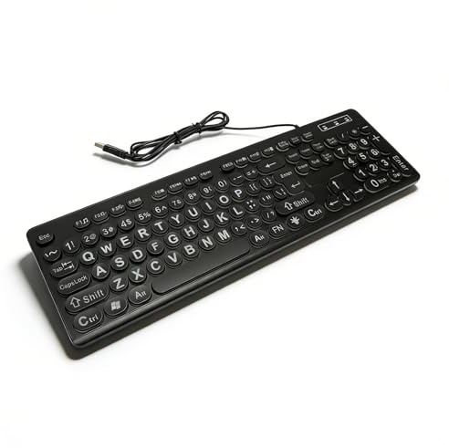 Sxhlseller Clavier rétroéclairé à Grande Impression, Clavier D'ordinateur Filaire à 104 Touches, Standard pour Personnes âgées et Malvoyantes