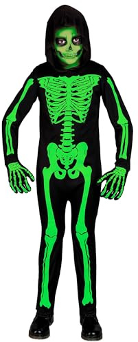 W WIDMANN MILANO Party Fashion - Costume da scheletro per bambino, tuta con cappuccio, bianco, si illumina ai raggi UV, costume di Halloween