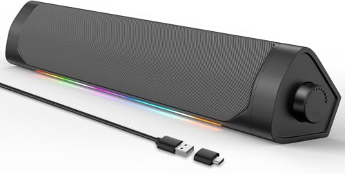 ADELGO Casse per PC, 2 in 1 Altoparlante PC USB Bluetooth con Illuminata RGB, con Audio Stereo Soundbar per PC Desktop, Laptop, Telefono, Alimentazione USB, plug and play