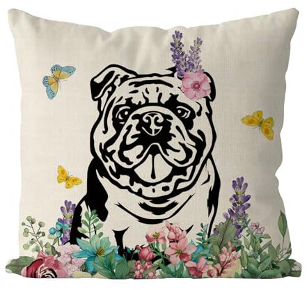 GAGEC Frühlingskissenbezüge, 45,7 x 45,7 cm, Motiv: Englische Bulldogge, Kissenbezug für Zuhause, Sofa, Urlaub, Bauernhaus, Hund, Frühlingsdekoration