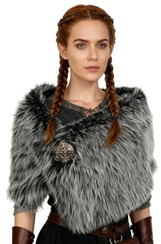 keland Cuello Piel Sintética Chal Estola Hombro Cabo Vikingo Disfraz de Reina Mujer (Negro Blanco)