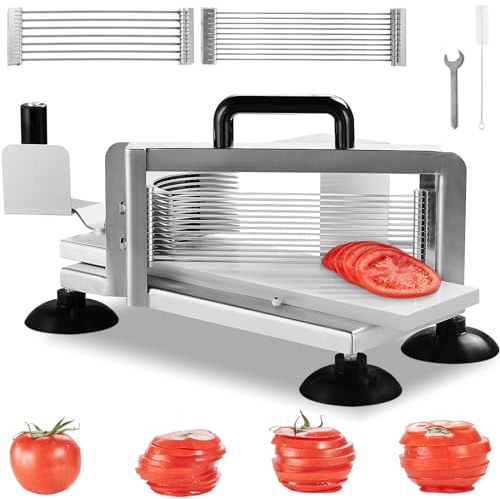 VEVOR Commercial Tomato Slicer, 1/4+3/8+3/16 Tomato Cutter, Stainless Steel Heavy Duty, Manual with Non-Slip Feet, Cuts Tomatoes, Cucumbers, Bananas