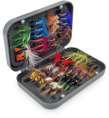 Fly Fishing Flies Kit, Fly Fishing Lures with Fly Fishing Box Fly Fishing Flies Assortment Kit for Bass Fly Fishing Flies Trout, Dry Flies Wet Flies (48)