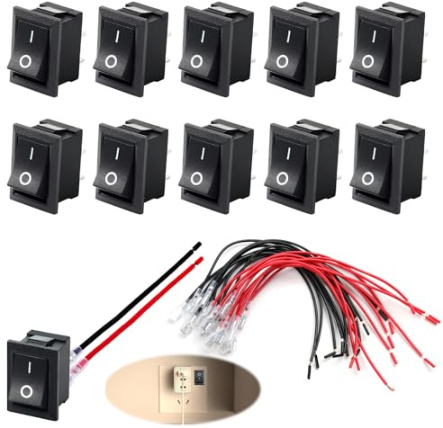 10 stycken mini vippbrytare vippströmbrytare T85 med engångsventil, KCD1-101 omkopplare 2-polig SPST ON/OFF, kan belastas upp till 10A/125V och 6A/250V, kabeluppsättningar, för bilar, båtar och