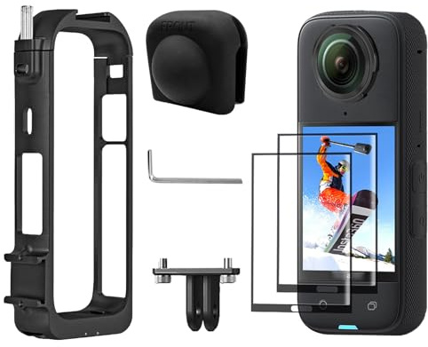 Aluminiumrahmen für Insta360 X4, Schutzhülle für Insta 360 X4 mit Kaltschuh-Halterung, Klappfingern, Silikon-Objektivdeckel und 9H-Hartglas-Displayschutzfolie