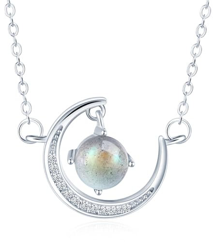 MOOFUN Zirkon Mond Hanged Planeten Halskette Winziger Mond Damen Kette 925 Silber Anhänger Halsketten für Mama Freundin Mädchen Schwester Frau Modeschmuck Frauen Geschenk Geburtstagsgeschenk