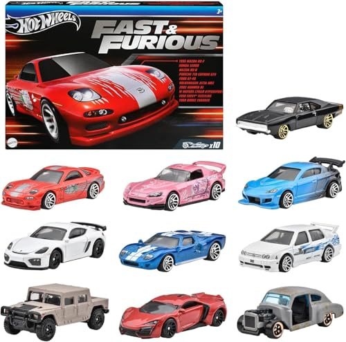 Hot Wheels Fast & Furious Autos, HVX27, 10 Stück, Miniaturautospielzeug, für Kinder ab 3 Jahren, mehrfarbig