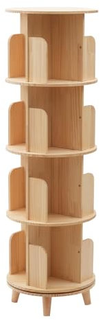Levkitch Drehendes Bücherregal mit 4 Ebenen,360 Grad drehbar Standregal Lagerregal für Kinder und Erwachsene Multifunktionales Bücherregal Massivholz (4 böden)