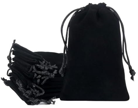 MEXRUMI Sacchetti Velluto, 5 Pezzi, 10 * 15cm, per Gioielli, per Matrimoni, Feste, Regali, Colore Nero, Borsa in Velluto Nero con Coulisse