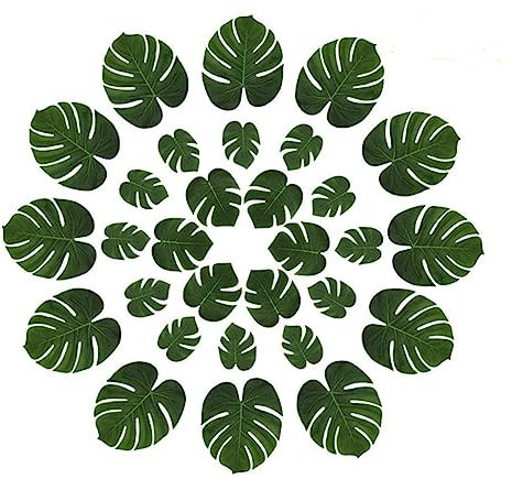 Cabilock 32stücke Teiliges Künstliche Pflanzen Grüne Schildkrötenblätter Und Hibiskusblüten Für Tropische Dekoration Im Wohnraum Büro Und Feiern Simulierte Pflanzen Für Heim Und
