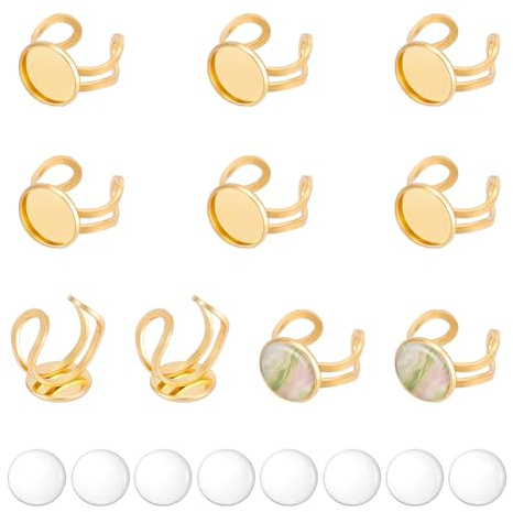 UNICRAFTALE 10 Set 20 Stück 18 Karat Vergoldet Blanker Ring Runder Ring Cabochons Blanke Ringe Pad Ringschale 14mm Basisring Offene Manschette Fingerringe Basis Lünettenschale Für DIY Ringe