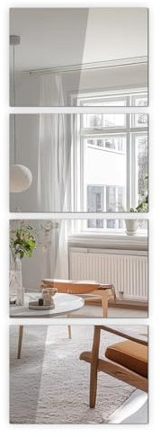 Vasemouh 4 Stück A4(21x29,7cm) Ganzkörperspiegel Fliesen - Einfache Installation, Rahmenloser Glaswandspiegel für Schlafzimmer, Wohnzimmer und Heim-Fitnessstudio