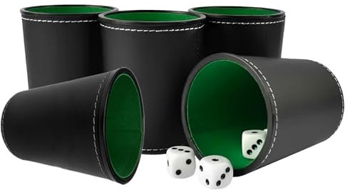 FeiOne Würfelbecher Leder Set – 5 Kniffelbecher + 40 Würfel – Geräuscharm – Würfelbecher für Schocken, Kniffel & Brettspiele – Schocken Set & Schockbesteck