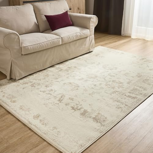 Interiyou Suzuka Vintage Teppich Wohnzimmer - 240x340 cm Creme/Beige - orientalisches Muster Kurzflor für Wohnzimmer, Esszimmer, Schlafzimmer