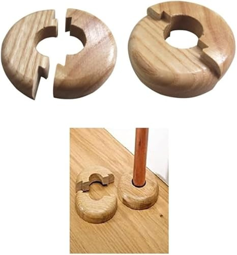 Heizkörperrohrmanschetten aus Eichenholz, für 15-mm-Rohre, 2 Stück, leicht zu teilender Kragen, Holzversteck, Heizkörperrohre (2 Kragen)