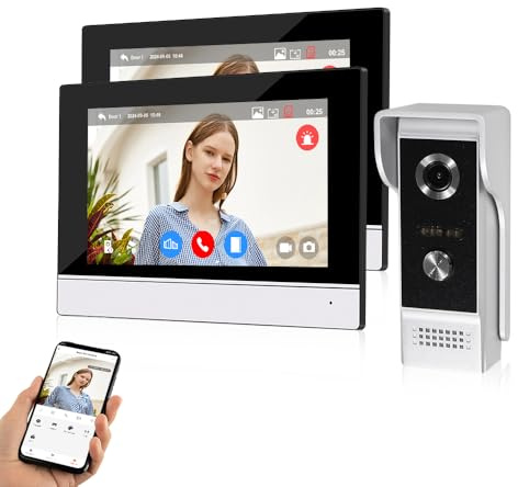 KurDunly 7 Wired Video Door Phone Intercom System 1080P Indoor Monitor Touch Screen with HD Infrared Outdoor Doorbell WIFI Tuya APP for Villa Home Office Apartment (2 Indoor Unit + 1 Outdoor Unit)