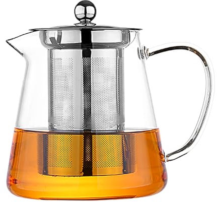 Small Clear Glass Teapot with Infuser,for 1 to 2 People,with Lid,Handle,Strainer,Stovetop Safe Tea Kettle Borosilicate Glass Water Jug Tea Pot Maker for Loose Leaf Tea,Hot/Iced Water(550ML)