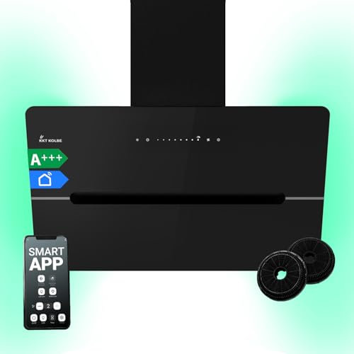 Cappa aspirante 80 cm/Cappa Cucina Inclinata/acciaio inossidabile/vetro nero/WiFi/auto spegnimento/Illuminazione LED RGBW/Operazione di tocco / ECCO8005SM