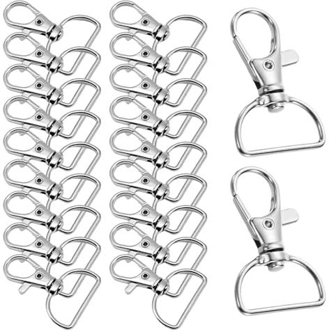 Schlüsselring Verschluss [20 Stück], Karabinerhaken D-Ring Metall, 360° Drehbar, Hochwertige Zinklegierung, Ideal für DIY Bastelarbeiten, Handtaschen, Rucksäcke, Hundehalsbänder & Lanyards (Silber)