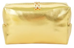 Whakano PU Leder Kosmetiktasche mit Reißverschluss,Aufbewahrungstasche 18x11x7cm,Tragbare Tasche Multifunktions-Organizer,Schminktasche wasserdichte Handtasche für Reisen,Bad,Alltag Make up,Gold