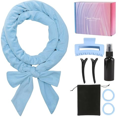 Anei Neu Lockenwickler Locken Ohne Hitze,Heatless Curls Band Samt über Nacht mit Haarnadel Rutschfest DIY Hair Curler no Hea Set Haarband Wave Formers für Mittleres Langes Haar Blau