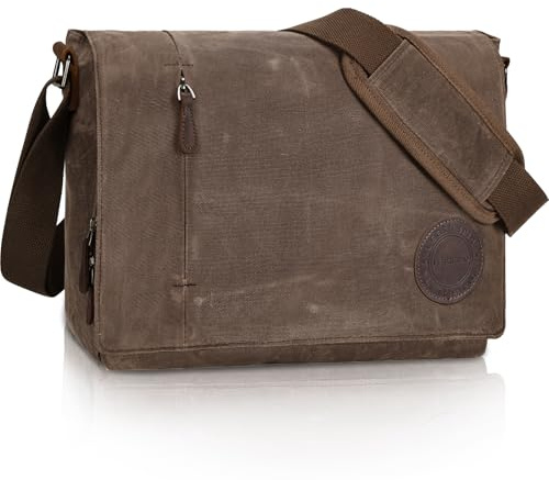 Leathario Bolso Bandolera de Lona y Piel para Hombre, Bolso de Hombro Tela para Uso Diario, Bolso Mensajero para Ocasiones como Viajes, Ferias, Compras, Trabajo y Universidad