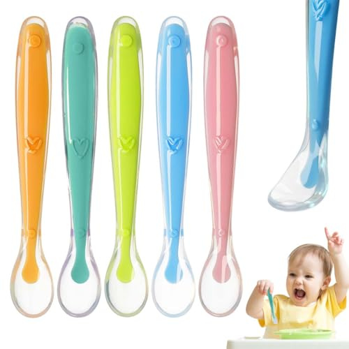 LACHT Cuillères en Silicone pour bébé Enfants, Lot de 5 Cuillère à soupe avec embouts en silicone souple pour l'Alimentation et le Sevrage de Bébé, sans BPA, 6 mois