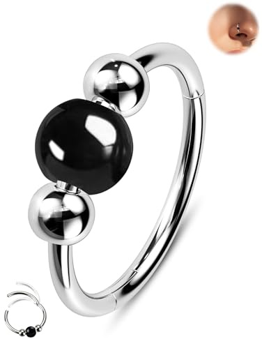 Jewseen Anello in ossidiana per setto nasale, cartilagine, 18 G/20 g, in acciaio inox, per trago, 20G 8MM, Acciaio inossidabile