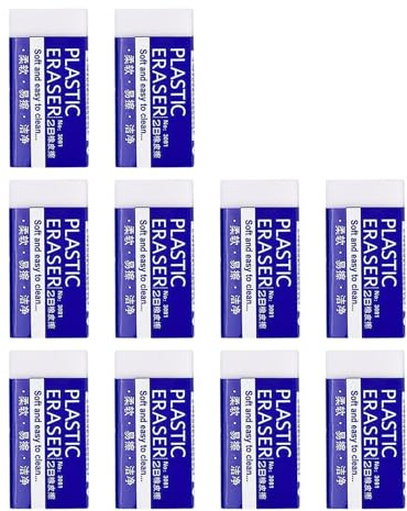 Pence & Moon Collective 10 Pcs Eraser Multipack, Erasers Multipack, White 2B Rubbers Erasers, Classic Latex Free Plastic Rubber for School, Office, Kids, Adults Art