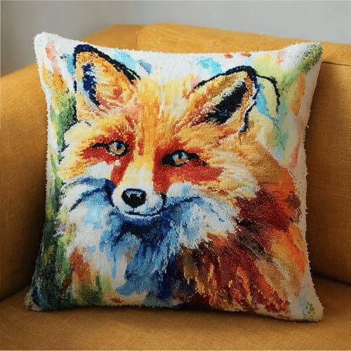 ANSIWEIGO Latch Hook Kit para cojines, juego de cojines de anudados, alfombra de nudos de 17 x 17 pulgadas, paquete de anudado incluido, gancho de anudado, juego creativo para principiantes, adultos y