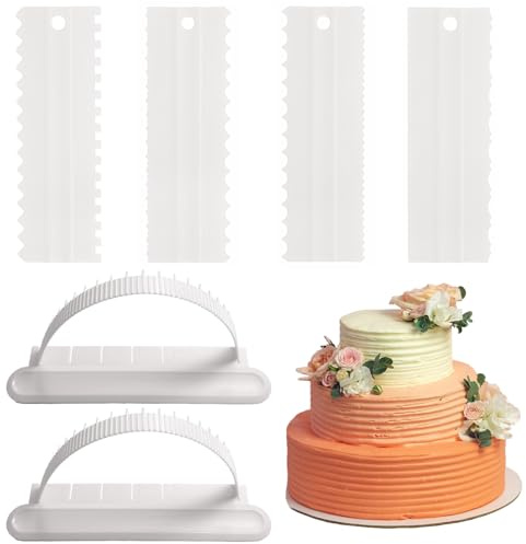 Juego de 6 raspadores de tartas y regla guía de arco, peine de plástico para decoración de dientes de sierra, herramientas de borde de pastel de mousse de crema de mantequilla para fondant para cocina