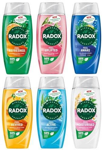 Radox Mineral Therapy Shower Gel with Mood Boosting Fragrance Bundle 6 x 225ml | Nourishing Body Wash with Aromatherapeutic Scents | Herbs Body Wash for Men and Women