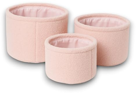 KORAT Set 3 Ceste Contenitori in Ciniglia Morbida Ceste Portaoggetti Salvaspazio Diverse Dimensioni, Rotonde o Rettangolari Organizer Multiuso per Camera, Bagno, Armadio (Tonde - Rosa)