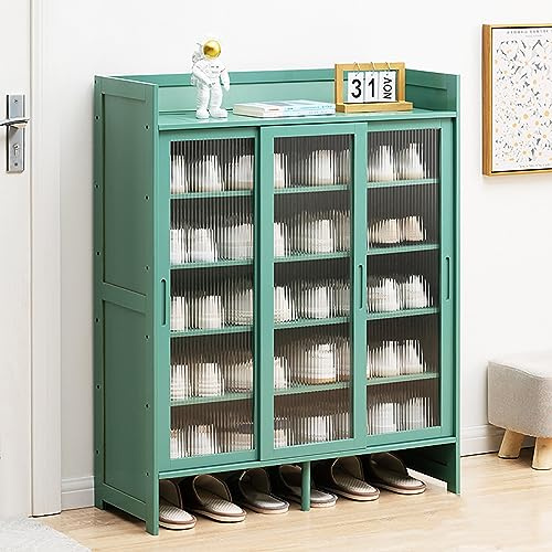 Genérico Zapatero de bambú de 5 Niveles, Moderno Zapatero Independiente con Puertas correderas, Elegante Organizador de Zapatos para Entrada, Pasillo, Sala de Estar, baño (87x32x106cm, Verde)