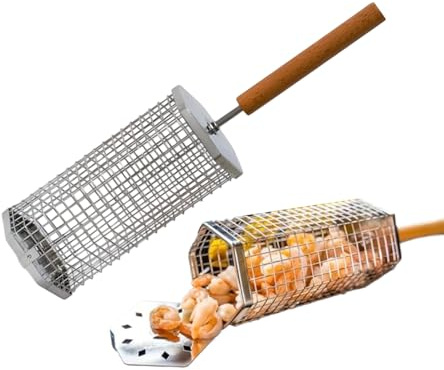 Cestas para parrilla de exterior | de cocina de acero inoxidable, cestas de malla tubulares para barbacoa | para gambas, pescado, carne, marisco, camping, picnic, senderismo