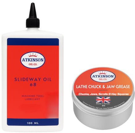 Atkinson Oil Co. Precision Lathe Care Kit | Slideway Oil 68 (100 ml) + Lathe Chuck & Jaw Grease (30 g) – Smooth Feed, Anti Stick–Slip & Reliable Clamping