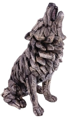 Kremers Skattkista ylande varg skulptur stor varg dekorativ figur handmålad av polyresin – massiv djurstaty i stenutseende för vardagsrum, trädgård och terrass – 40 × 29 × 23 cm