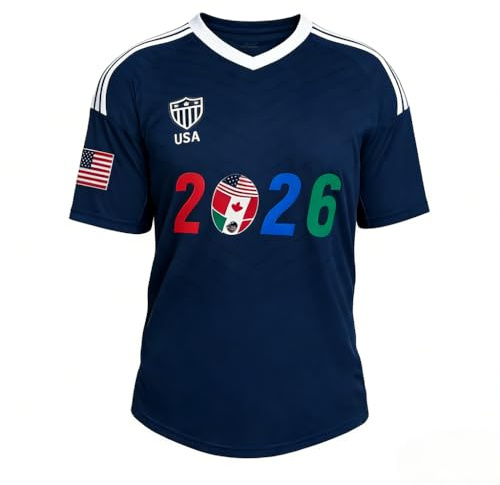 TOMITANY Soccer Jerseys Shirts for Men and Women Quick Dry Athletic Tops American Flag USA Team Fans Shirts Navy Blue L