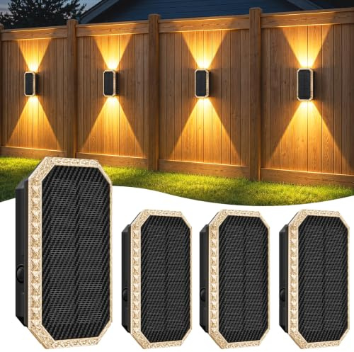 TECKNET Solar Wandleuchten für außen, Up & Down Licht, 4 Stück | Solarlampen für außen Wand, Lange Leuchtdauer, IP67 Wasserdicht, 3 Farben (3000K/4000K/6500K), für Haus Garten Zaun Hof