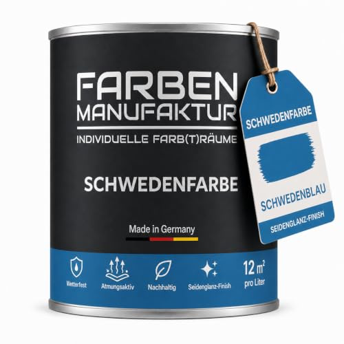 Schwedenfarbe Holzfarbe Außen Wetterfest – Holzschutzfarbe für Fassade, Gartenhaus, Zaun & Scheune – Diffusionsoffen & Nachhaltig Wetterschutzfarbe, Größe: 1L, Farbe: Schweden blau