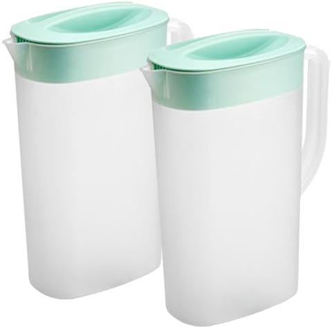 Brocca d'acqua in plastica, confezione da 2, brocca da 1/2 gallone con coperchio, ampia gamma di temperature, brocche in plastica per bevande calde/fredde, tè freddo, succhi e acqua, verde
