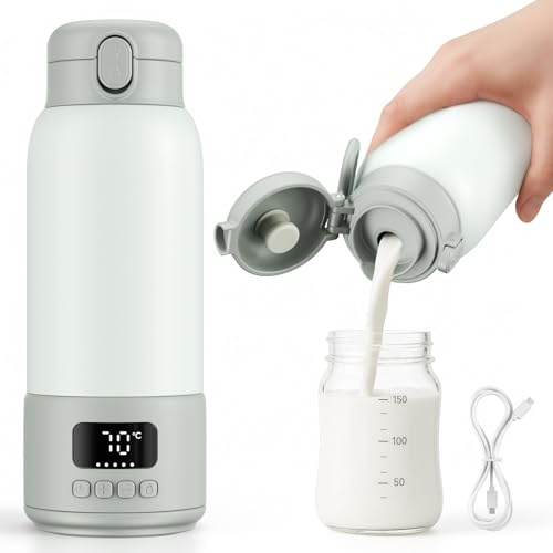 Mechprip Flaschenwärmer Baby Unterwegs,100W Thermoskanne Baby Unterwegs mit 16000mAh Akku, Tragbarer Bottle Warmer mit Selbstreinigungsfunktion, Schneller Milchwärmer Baby, 500ml Kapazität, Drei Modi
