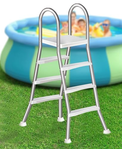 Errzom Escalera De Doble Cara para Piscinas Elevadas, Escalera De Piscina De Alta Resistencia De 4 Peldaños, Inoxidable 304, Capacidad De 250 Kg para Piscinas Hinchables Y Elevadas