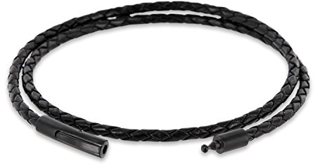Auroris Echtleder Kette/Armband geflochten 3mm Farbe: schwarz mit Hebeldruckverschluss aus matt-schwarzem Edelstahl - Länge: 60cm