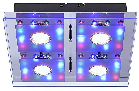 LeuchtenDirekt LED Deckenlampe 30cm quadratisch Lichtfarbwechsel RGB | Fernbedienung steuerbar, warmweißes Licht, Glasspiegelung