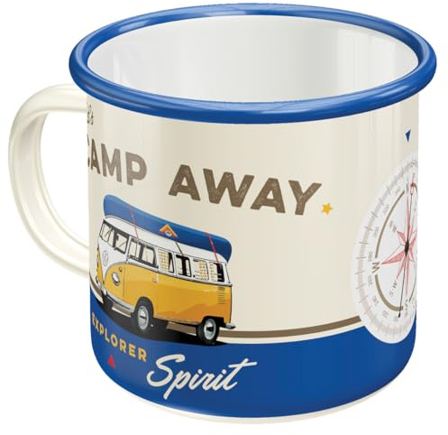 Nostalgic-Art Tasse en émail rétro, 360 ml, VW Bulli – Let's Camp Away | original Volkswagen license product (OLP), mug de camping, design vintage, Idée cadeau pour fans du VW Bus