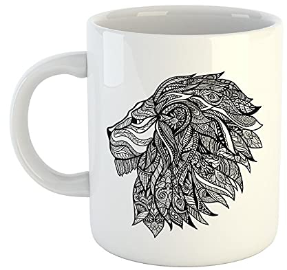 Hellweg Druckerei Huuraa Kaffeetasse Löwenkopf Mähne Afrika Safari Tattoo Geschenk Idee Keramik 330ml Kaffee-Becher mit Tier